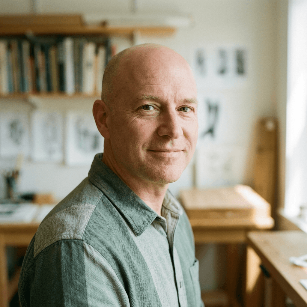 Satisfied customer posing in front of his newly transformed kitchen